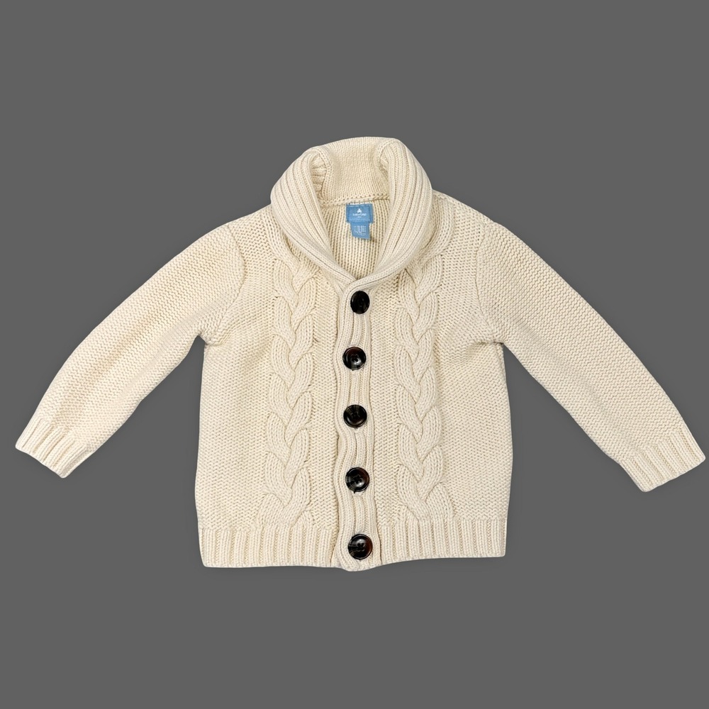 Baby Gap Fisherman Cotton Cable Knit Cardigan 18-24M Cream Grandpa Shawl Sweater